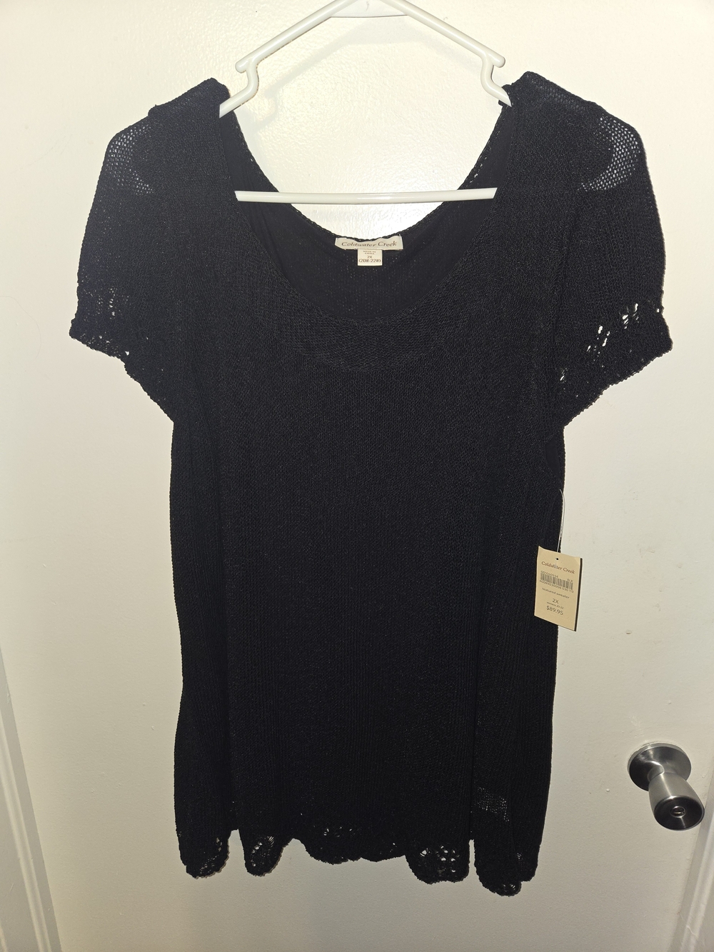 NWT Coldwater Creek Black Crochet Open-Stitch Knit Scoop Neck Top – Size 2X